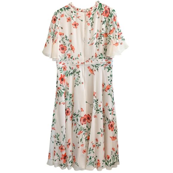 Hobbs Gianna Silk Dress Flutter Sleeve Midi Cream Red Floral NWT - Picture 8 of 10